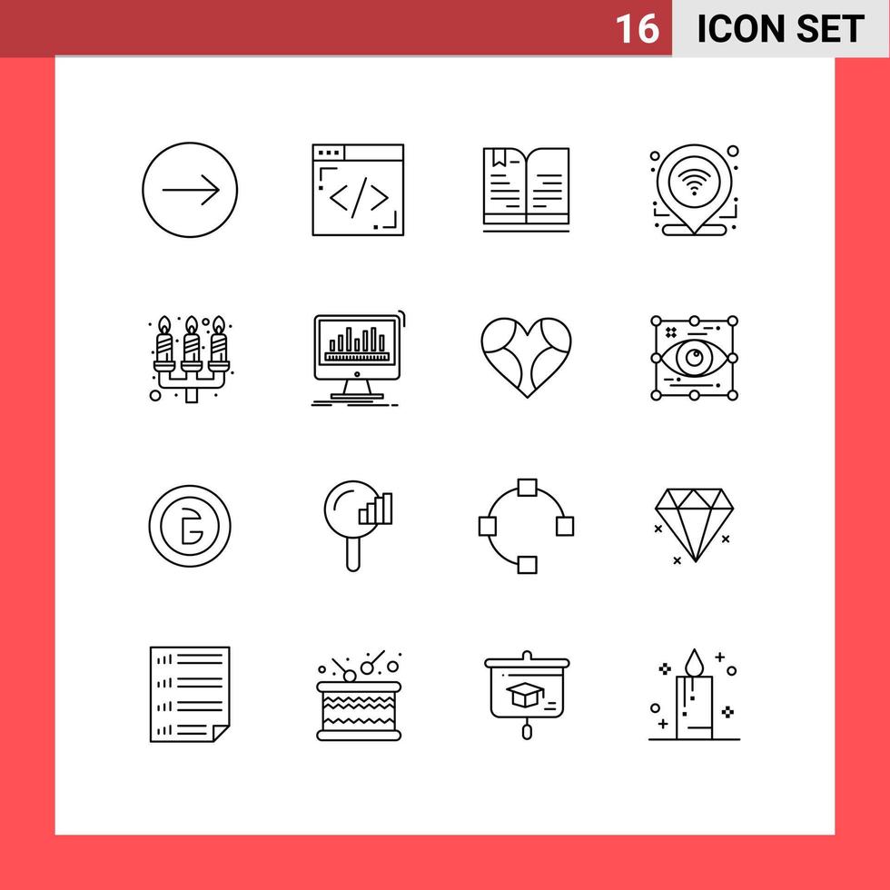 Set of 16 Vector Outlines on Grid for light candle dinner education candle location Editable Vector Design Elements