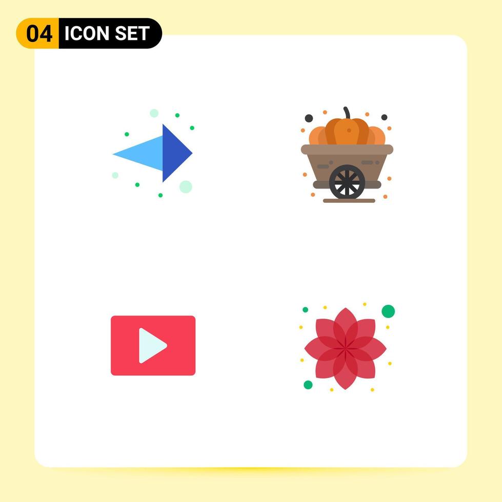 conjunto moderno de 4 iconos y símbolos planos como flecha video otoño acción de gracias belleza elementos de diseño vectorial editables vector