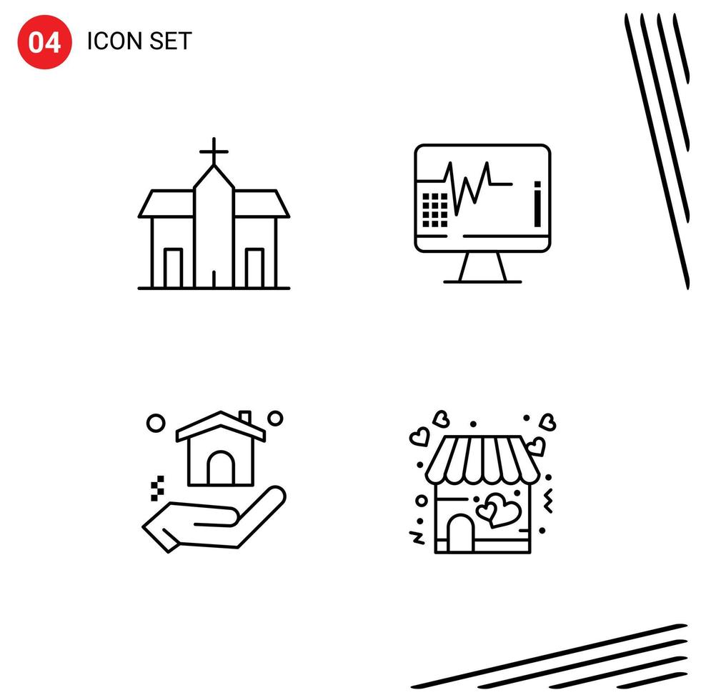 Universal Icon Symbols Group of 4 Modern Filledline Flat Colors of building building historic heartbeat real estate Editable Vector Design Elements