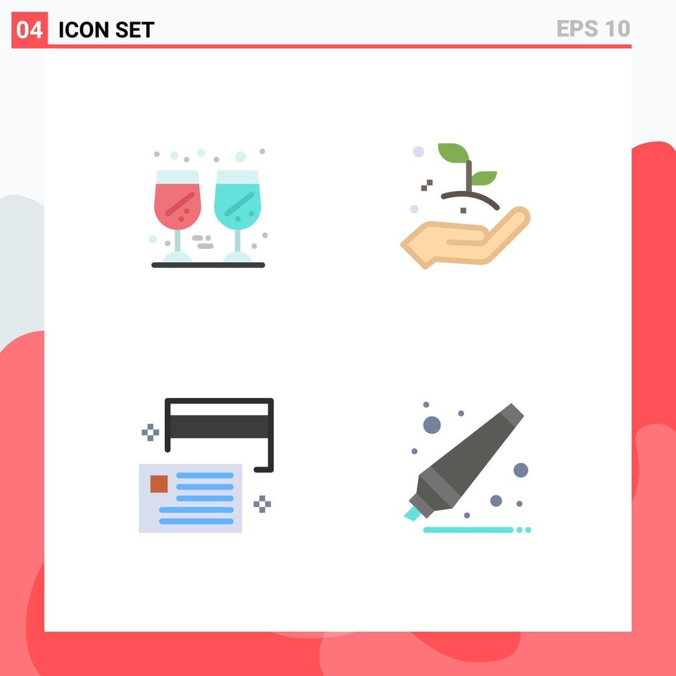 Group of 4 Modern Flat Icons Set for drink card thanks day hand credit Editable Vector Design Elements