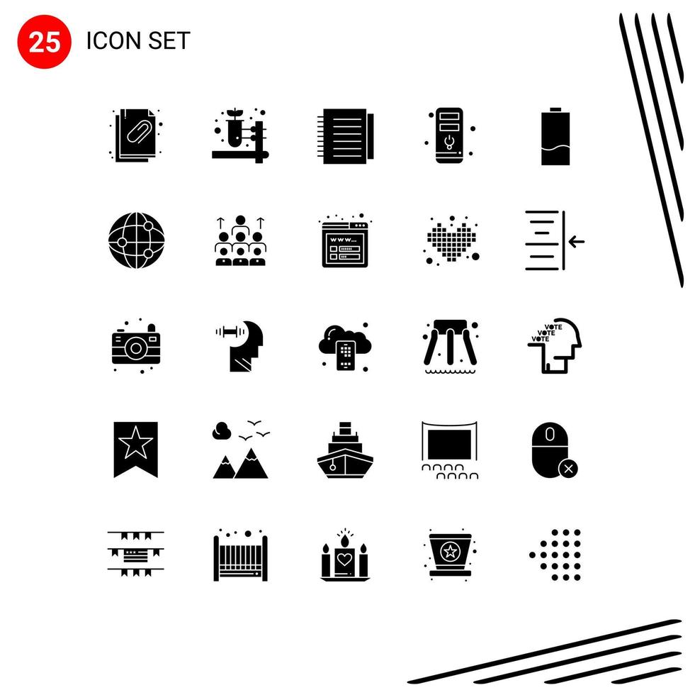 25 Thematic Vector Solid Glyphs and Editable Symbols of energy electric notebook battery cpu Editable Vector Design Elements