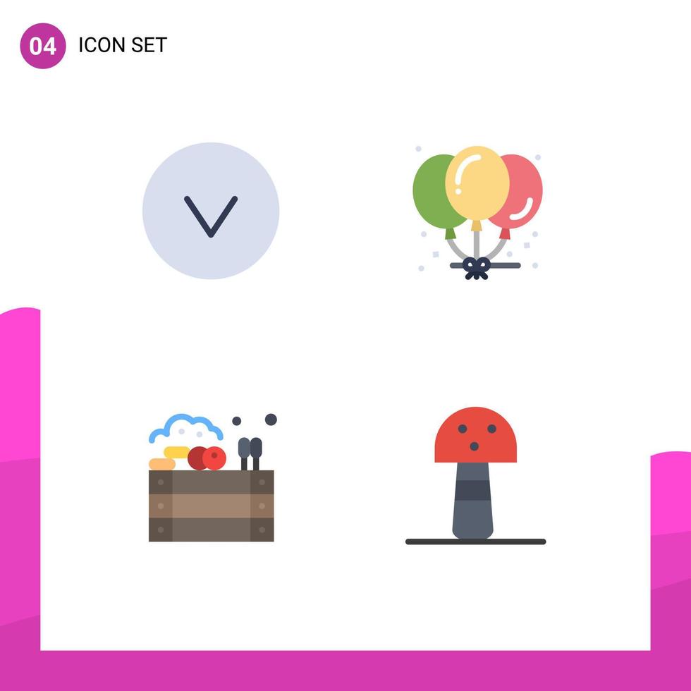 conjunto de 4 paquetes de iconos planos comerciales para globos de granja de flechas elementos de diseño vectorial editables de comida de fiesta vector