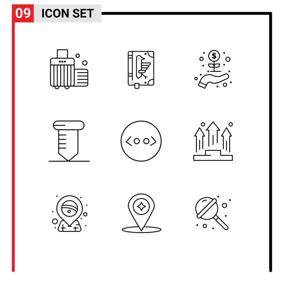 conjunto de pictogramas de 9 esquemas simples de herramientas de código edicto tornillo crecimiento elementos de diseño vectorial editables vector