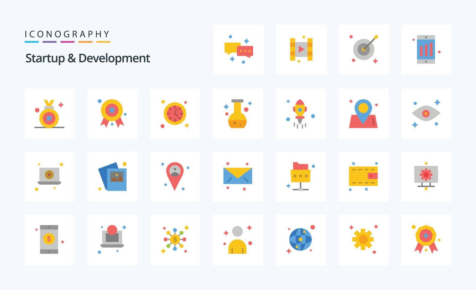 25 Startup And Develepment Flat color icon pack vector