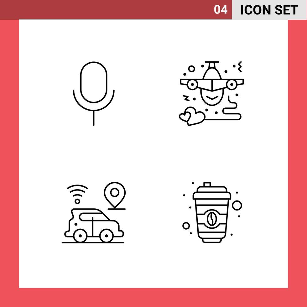 4 Universal Line Signs Symbols of mic car ui fly map Editable Vector Design Elements