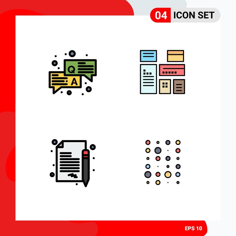 User Interface Pack of 4 Basic Filledline Flat Colors of answer business chat native advertising document Editable Vector Design Elements