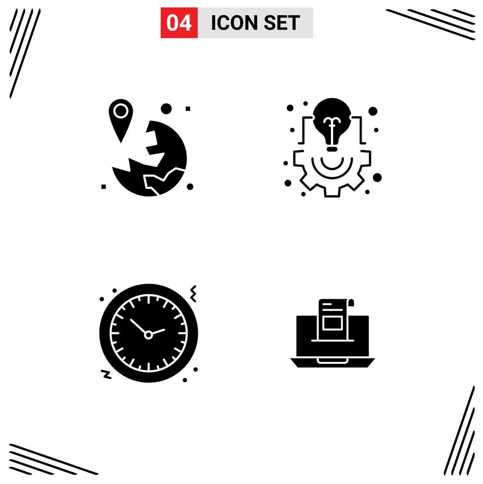 Pack of 4 creative Solid Glyphs of gps project management marker creative clock Editable Vector Design Elements