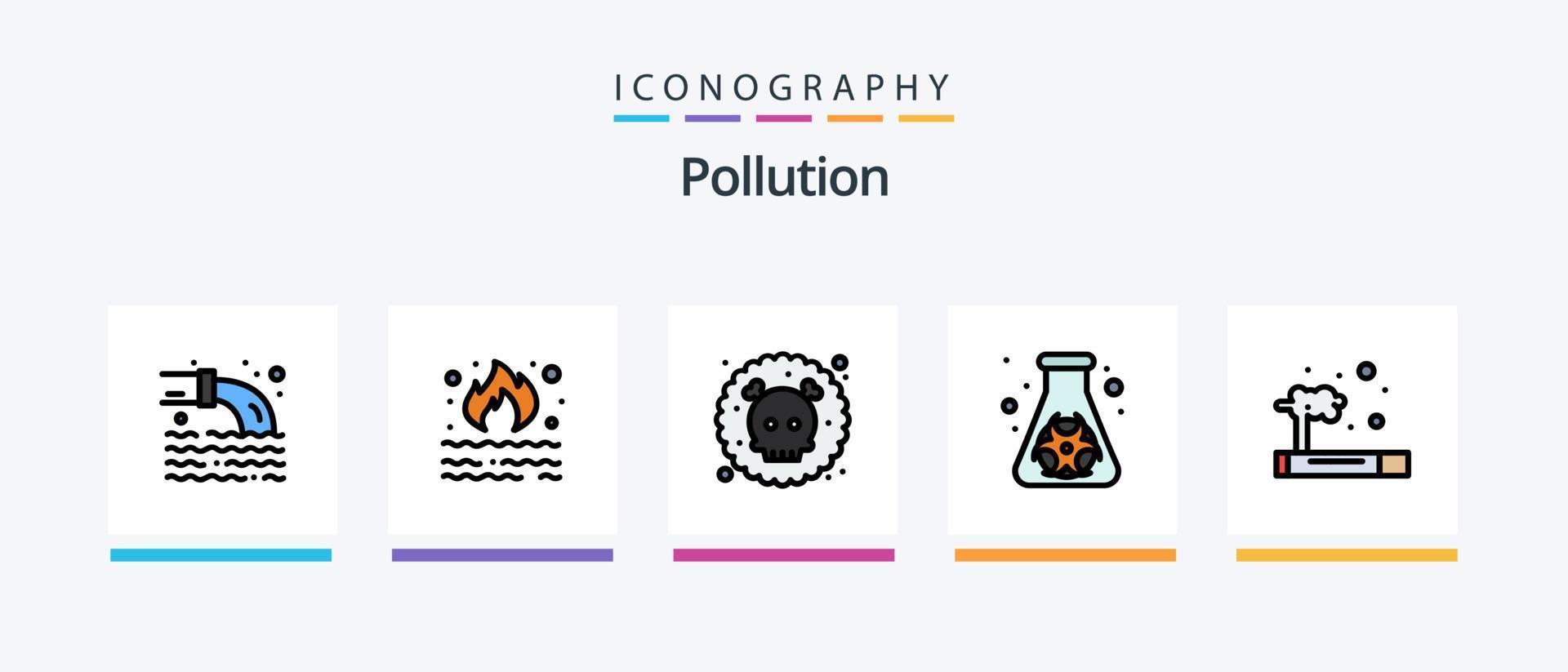 la línea de contaminación llenó el paquete de 5 íconos que incluye . desperdiciar. fuego. fumar. gas. diseño de iconos creativos vector