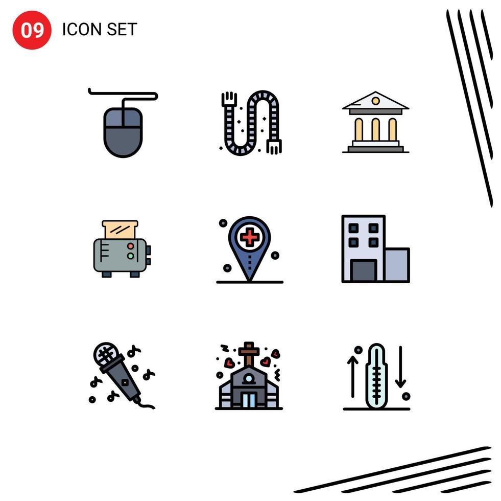 9 Universal Filledline Flat Colors Set for Web and Mobile Applications medical location campus hospital toaster Editable Vector Design Elements
