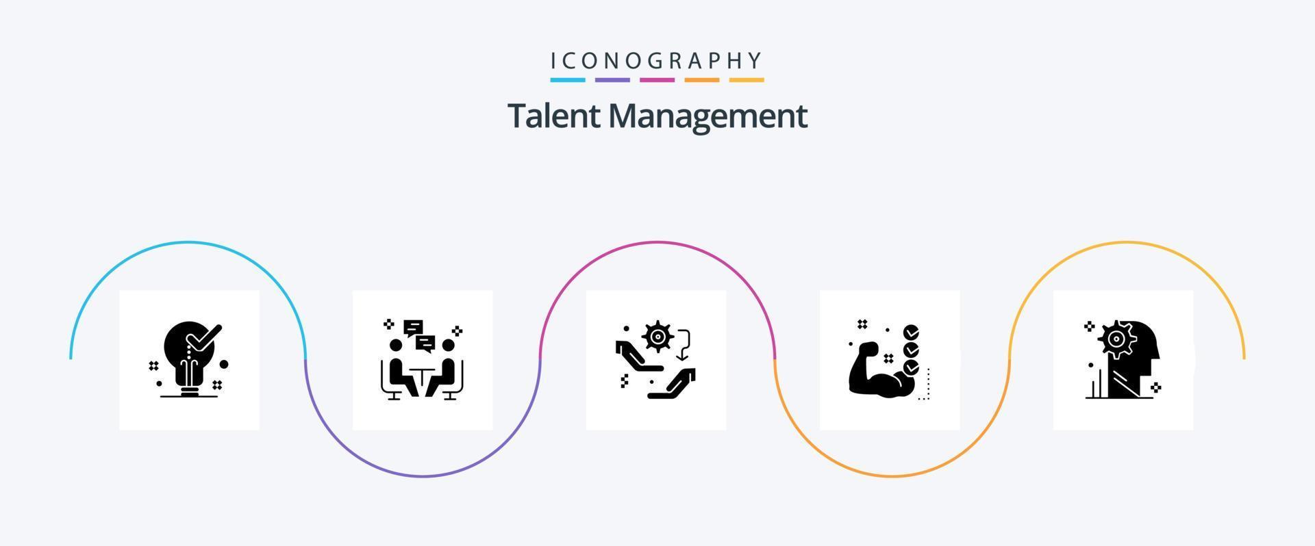 paquete de iconos de glifo 5 de gestión de talentos que incluye capacitación. gimnasia. comunicación. configuración. configuración vector