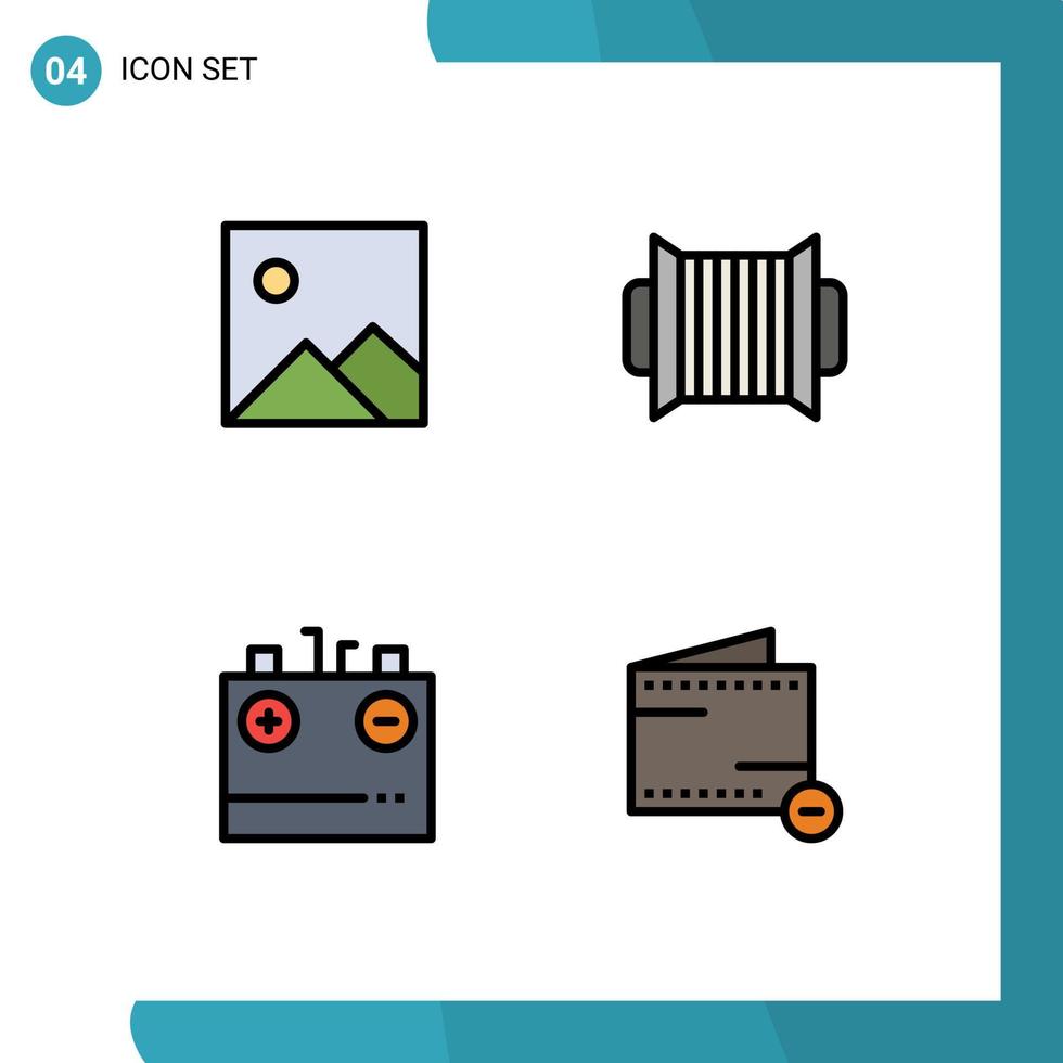 Filledline Flat Color Pack of 4 Universal Symbols of twitter charging accordion music energy Editable Vector Design Elements