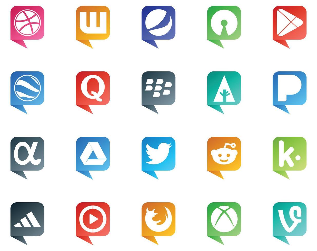 20 logotipo de estilo de burbuja de discurso de redes sociales como kik tweet pregunta aplicación de twitter net vector