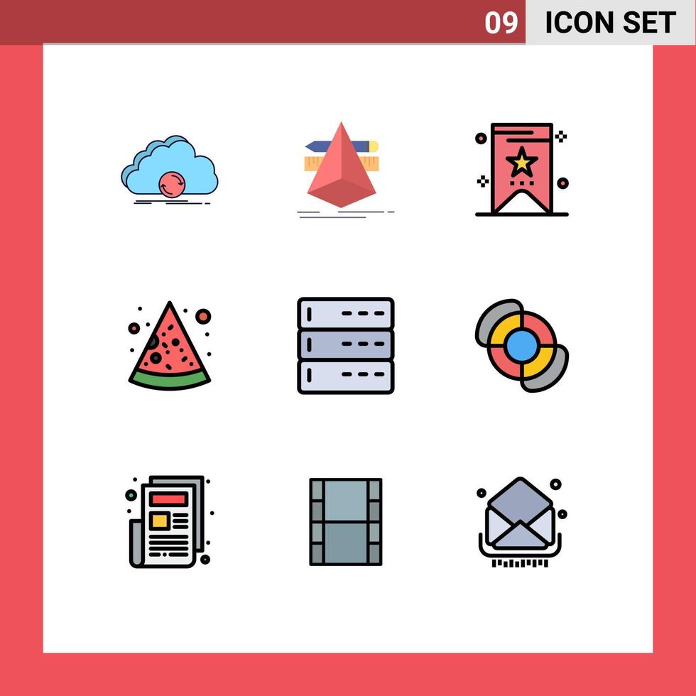 9 Filledline Flat Color concept for Websites Mobile and Apps devices admin tools pizza fast food Editable Vector Design Elements