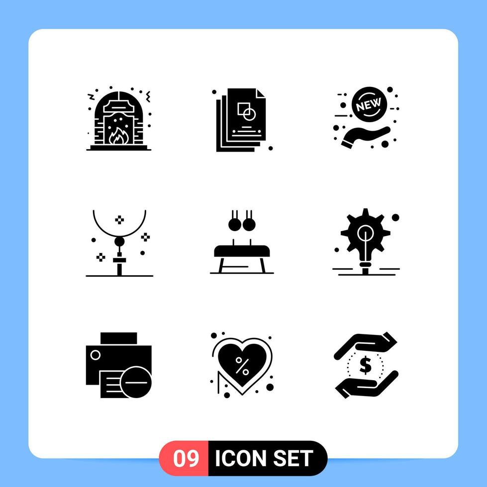 Set of 9 Vector Solid Glyphs on Grid for necklace halloween design easter tag Editable Vector Design Elements