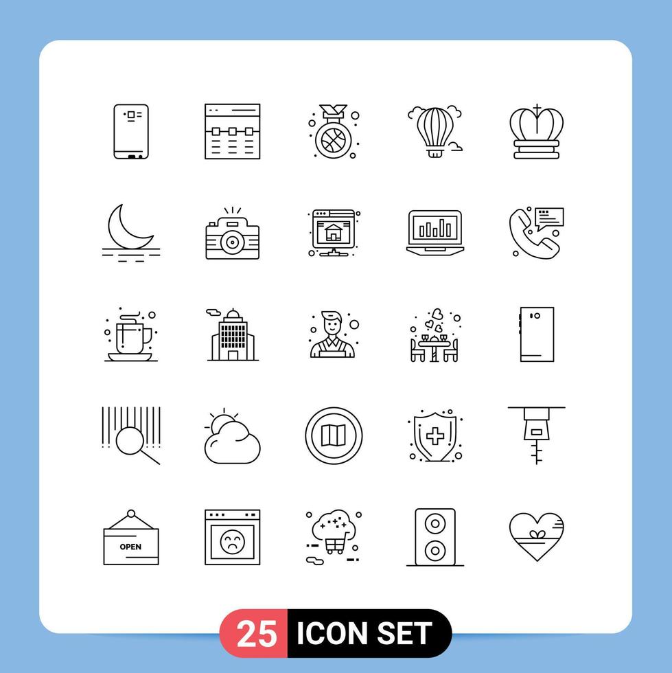 25 User Interface Line Pack of modern Signs and Symbols of hot air image balloon winner Editable Vector Design Elements