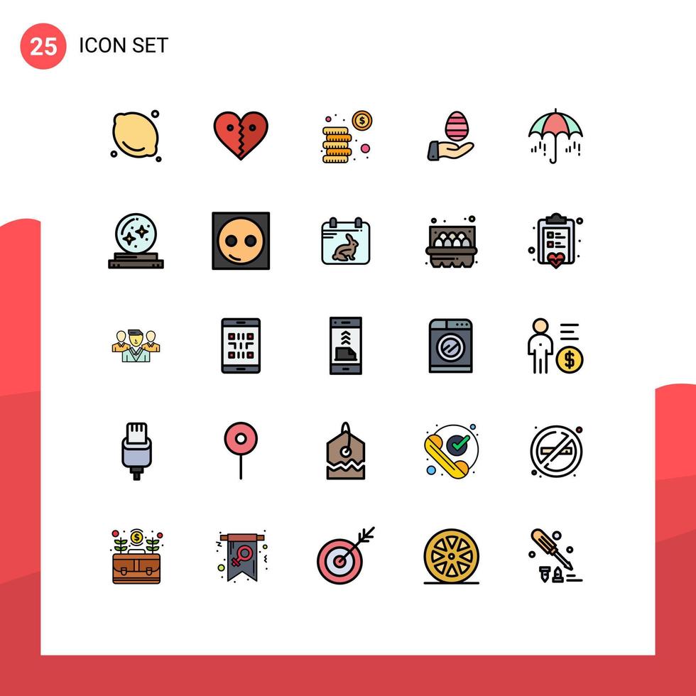 Concepto de color plano de 25 líneas rellenas para sitios web móviles y aplicaciones paraguas Pascua huevo roto inversión elementos de diseño vectorial editables vector