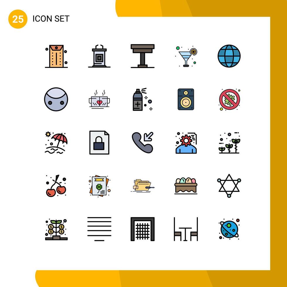 25 Creative Icons Modern Signs and Symbols of geography communication desk juice cocktail Editable Vector Design Elements