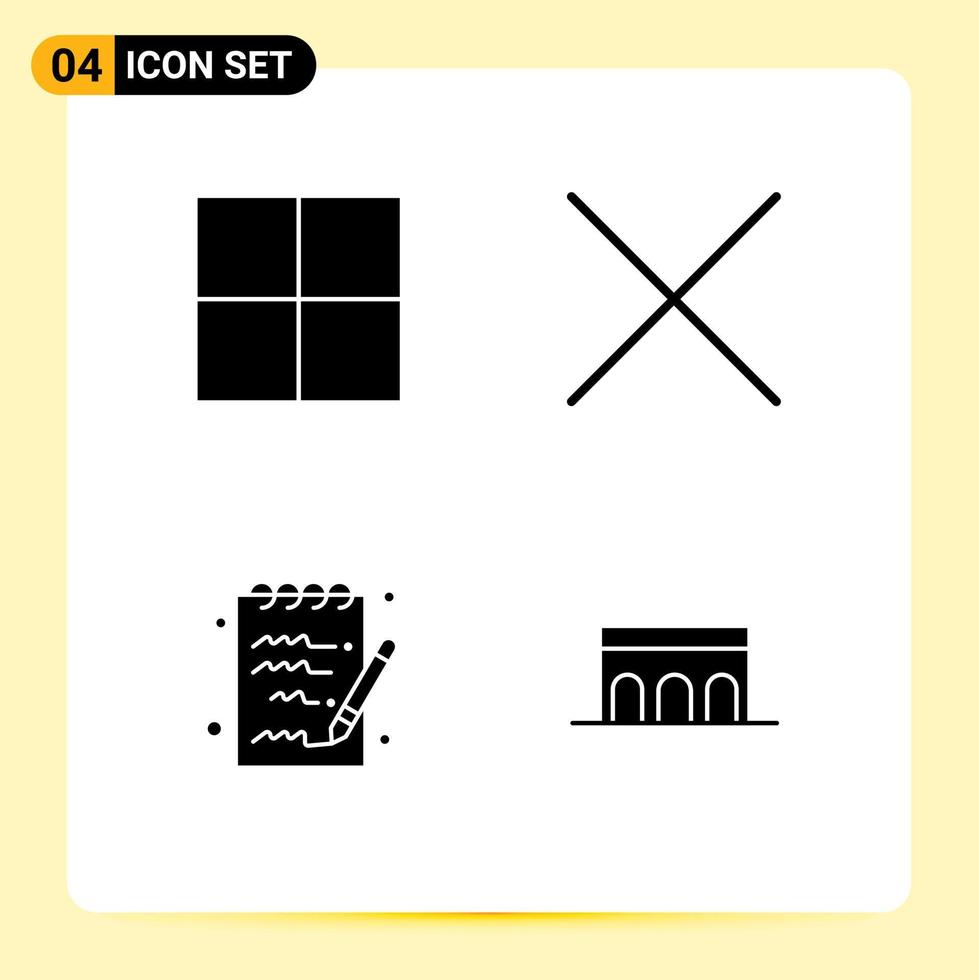 Set of 4 Modern UI Icons Symbols Signs for grid columns delete notepad monument Editable Vector Design Elements