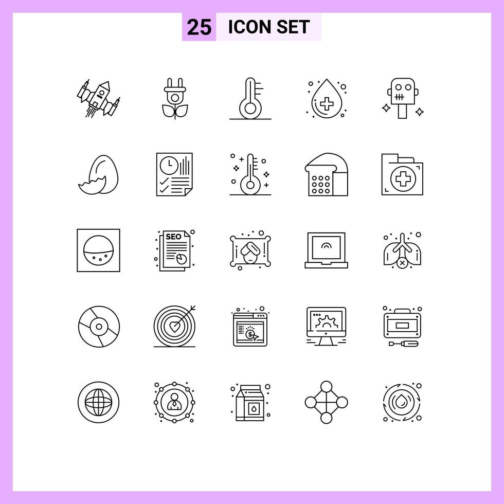 Modern Set of 25 Lines and symbols such as robot space temperature medical health Editable Vector Design Elements