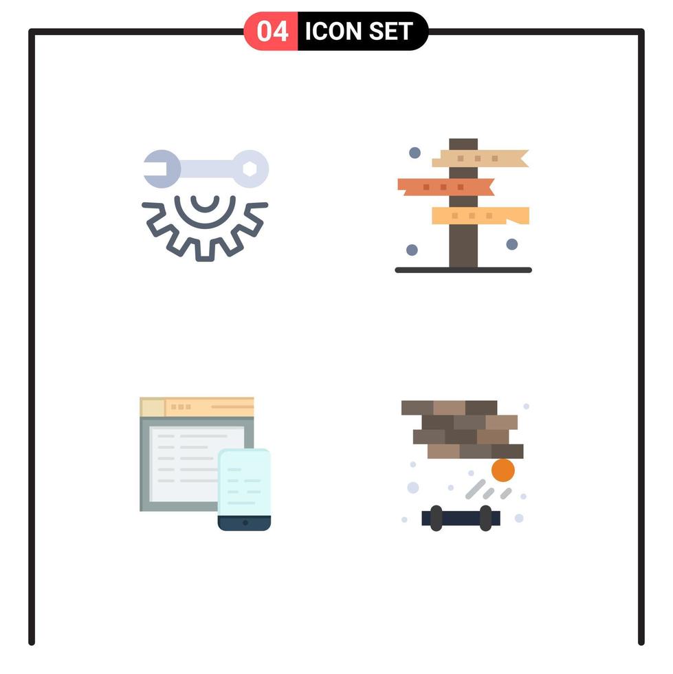4 iconos creativos, signos y símbolos modernos de rueda de llave inglesa, reparación sensible, sitio web de carretera, elementos de diseño vectorial editables vector