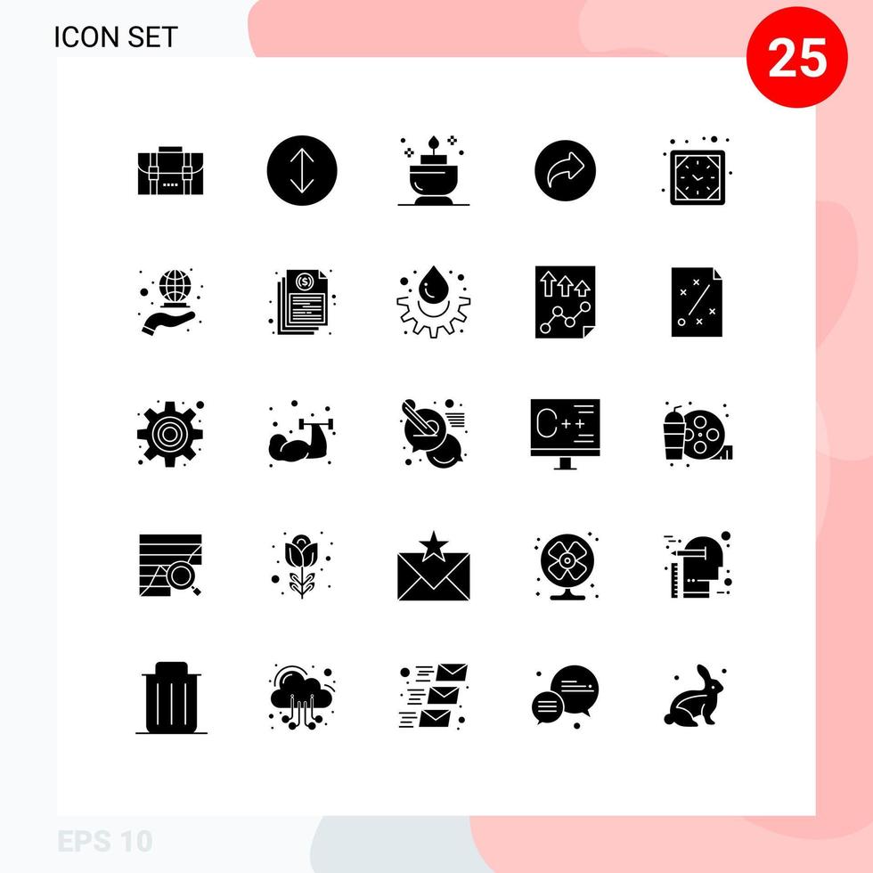 Pack of 25 Modern Solid Glyphs Signs and Symbols for Web Print Media such as coverage wall clock ent timer ui Editable Vector Design Elements