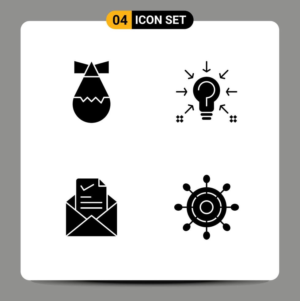 Set of 4 Modern UI Icons Symbols Signs for bomb email bulb solution tick Editable Vector Design Elements