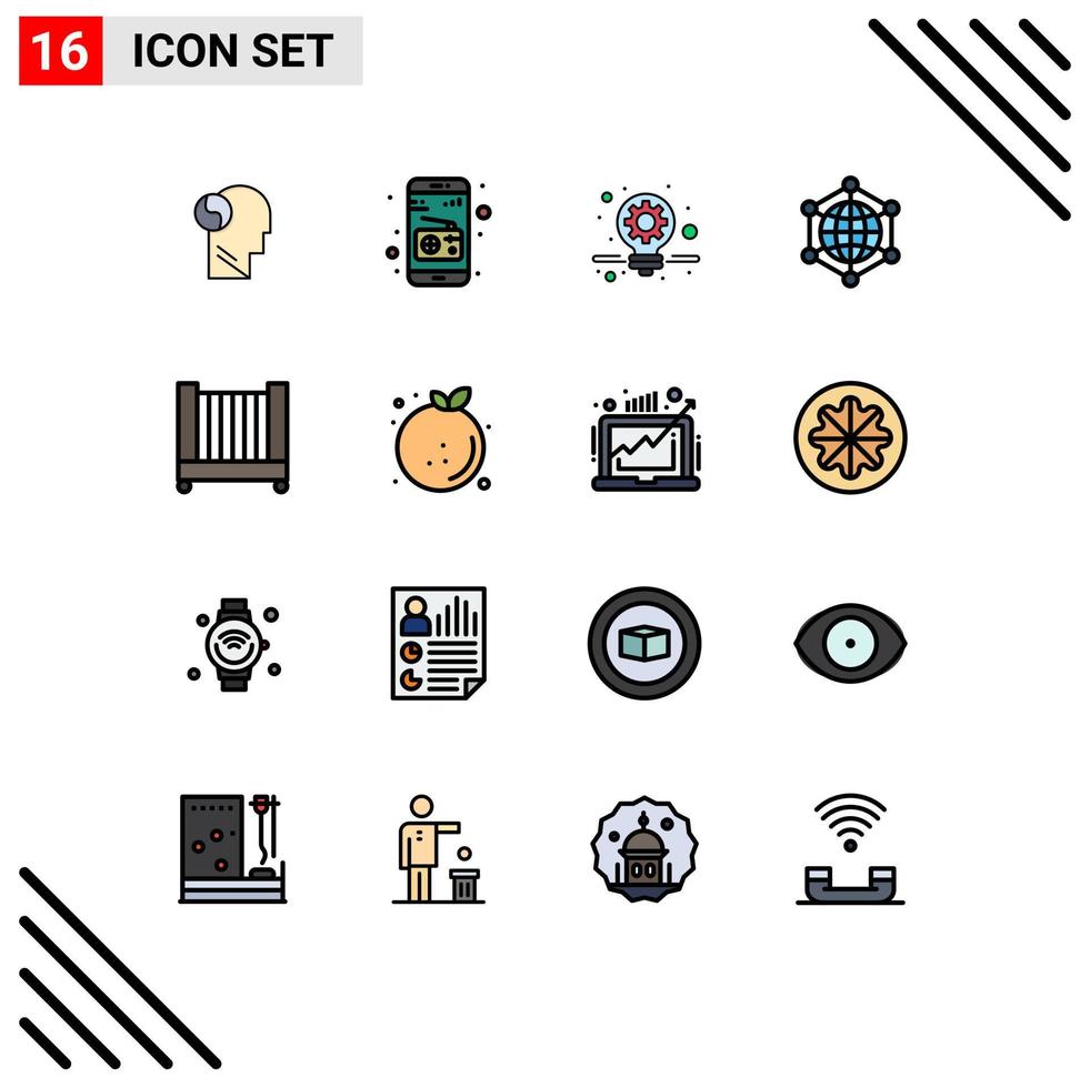 16 iconos creativos signos y símbolos modernos de cuna cama marketing servidor de Internet elementos de diseño de vectores creativos editables