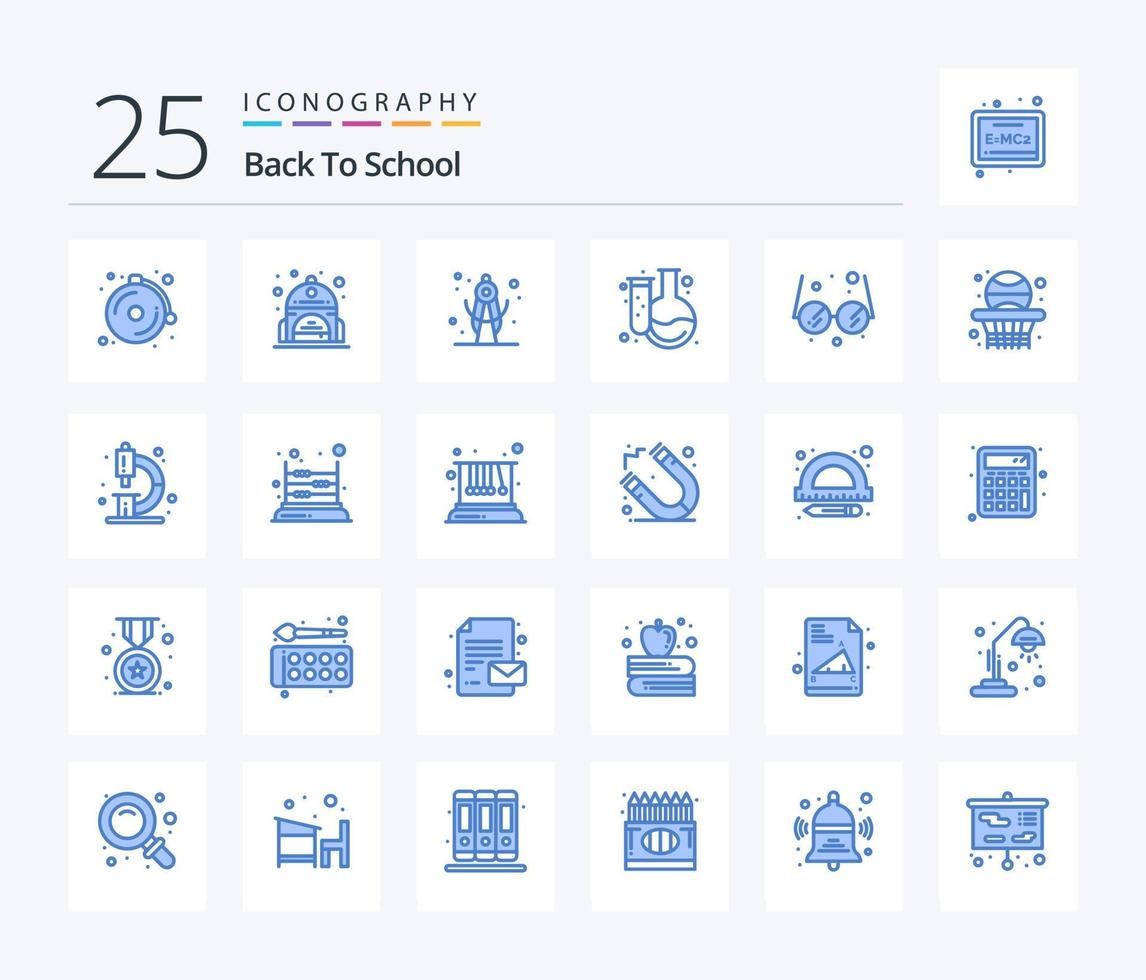 Back To School 25 Blue Color icon pack including school. education. school. glasses. flask vector