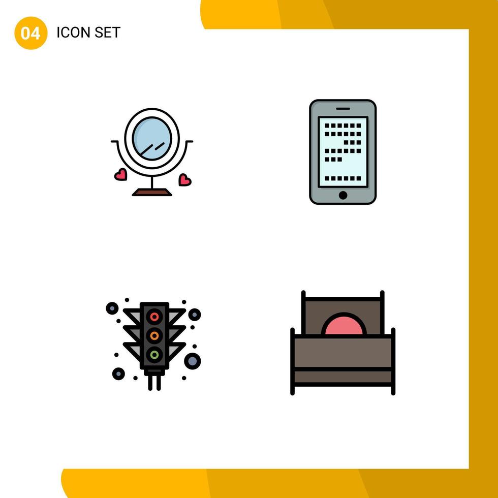 Modern Set of 4 Filledline Flat Colors and symbols such as merroir light heard cell signal Editable Vector Design Elements