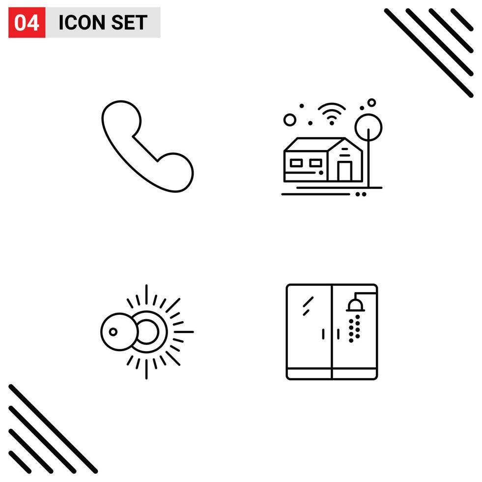 Set of 4 Modern UI Icons Symbols Signs for call plumber home sun shower Editable Vector Design Elements