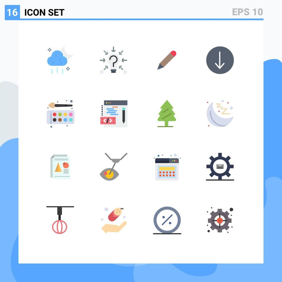 Editable Vector Line Pack of 16 Simple Flat Colors of color down suggestion symbol write Editable Pack of Creative Vector Design Elements