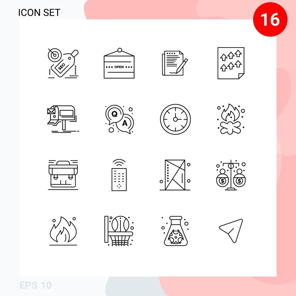 Pack of 16 creative Outlines of page data restaurant paper form Editable Vector Design Elements