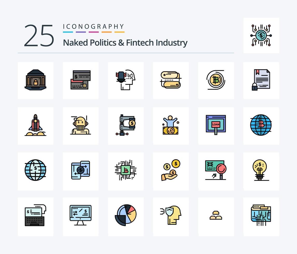 Naked Politics And Fintech Industry 25 Line Filled icon pack including payment. address. debit. blockchain technology. protection vector