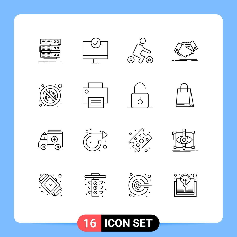 Pack of 16 creative Outlines of agreement hand shake gadget handshake sport Editable Vector Design Elements