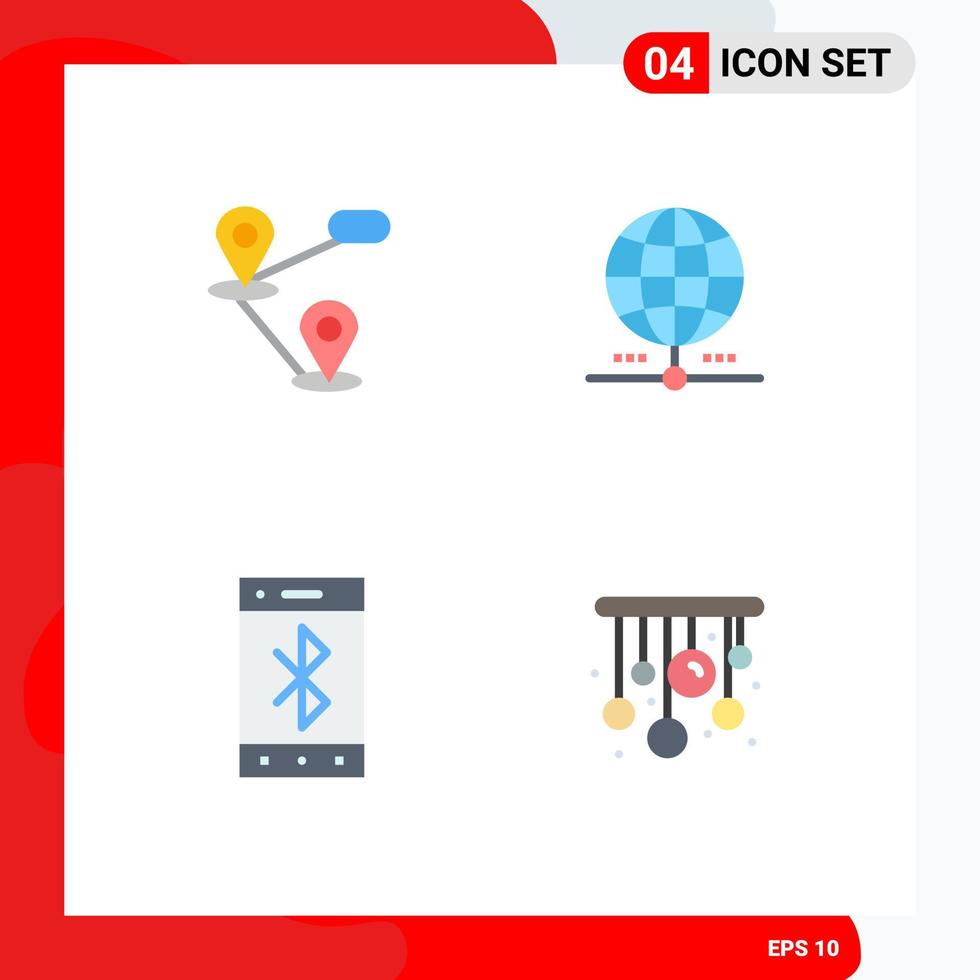 Mobile Interface Flat Icon Set of 4 Pictograms of gps cell earth data wireless Editable Vector Design Elements