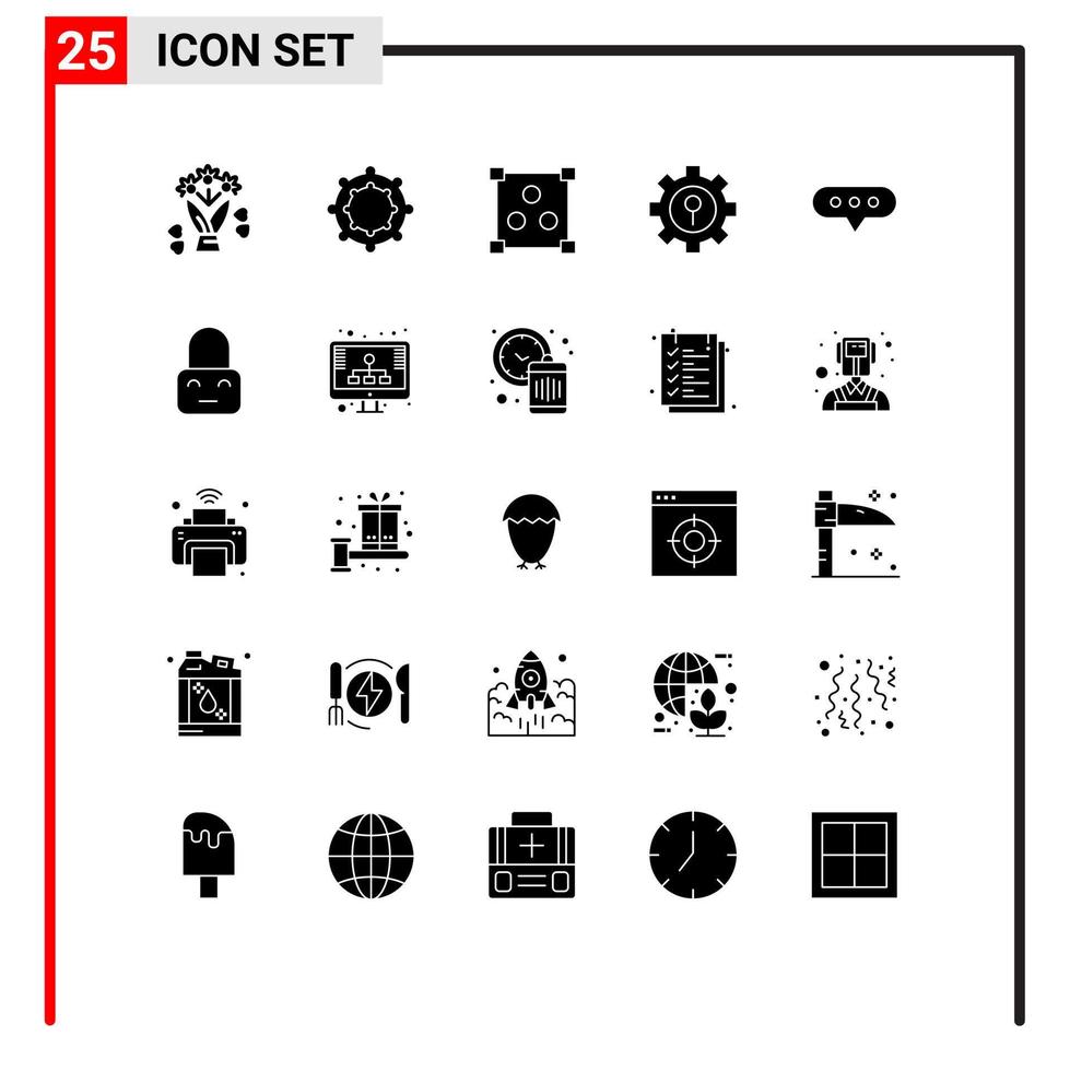 25 User Interface Solid Glyph Pack of modern Signs and Symbols of on control keyhole comment bubble Editable Vector Design Elements