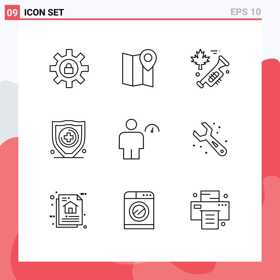 Set of 9 Modern UI Icons Symbols Signs for indicator body canada avatar protection Editable Vector Design Elements