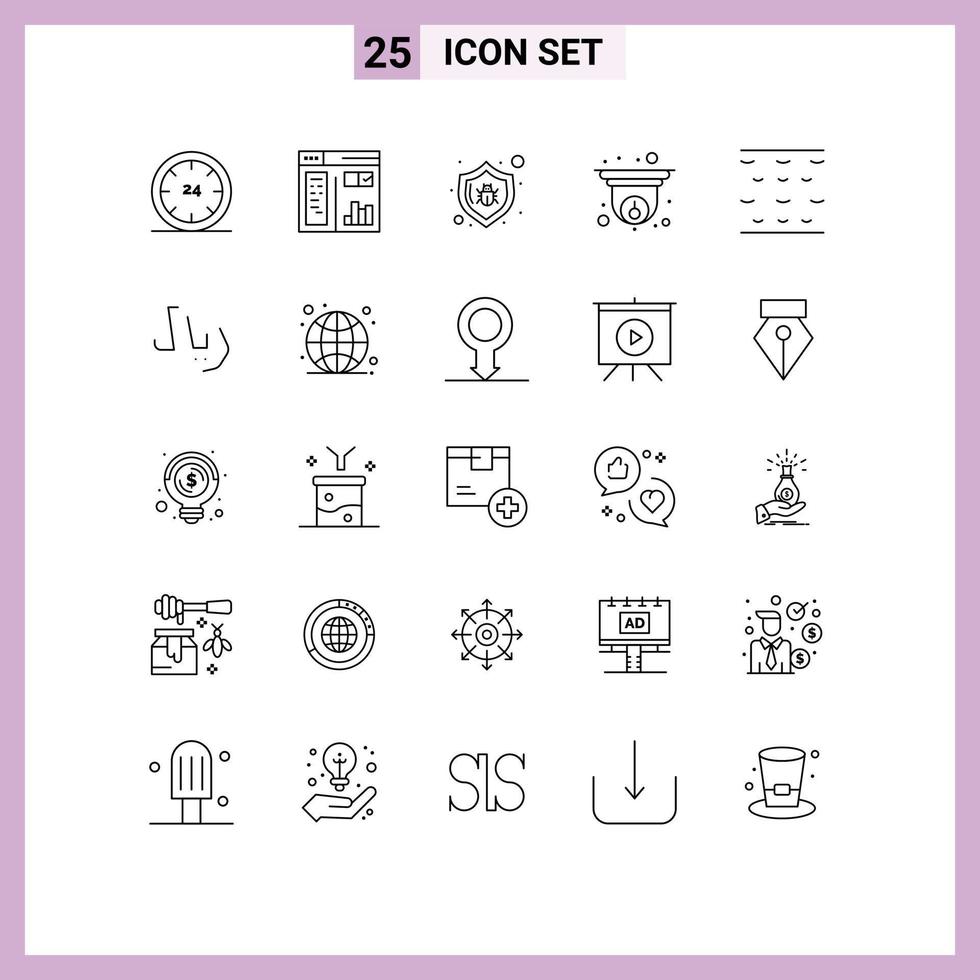 Set of 25 Vector Lines on Grid for sea security web cctv security Editable Vector Design Elements