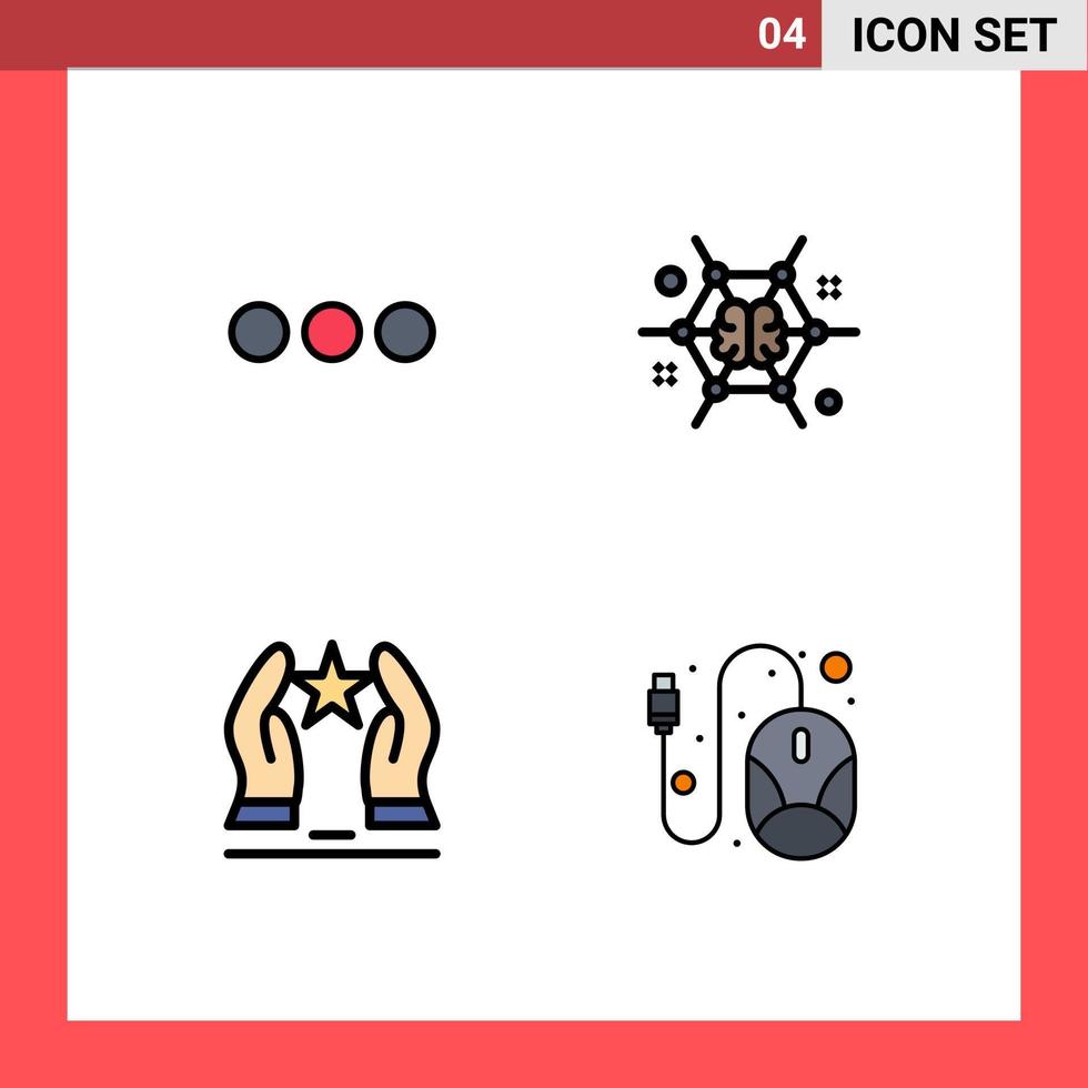 Group of 4 Modern Filledline Flat Colors Set for chat built sign brain motivate Editable Vector Design Elements