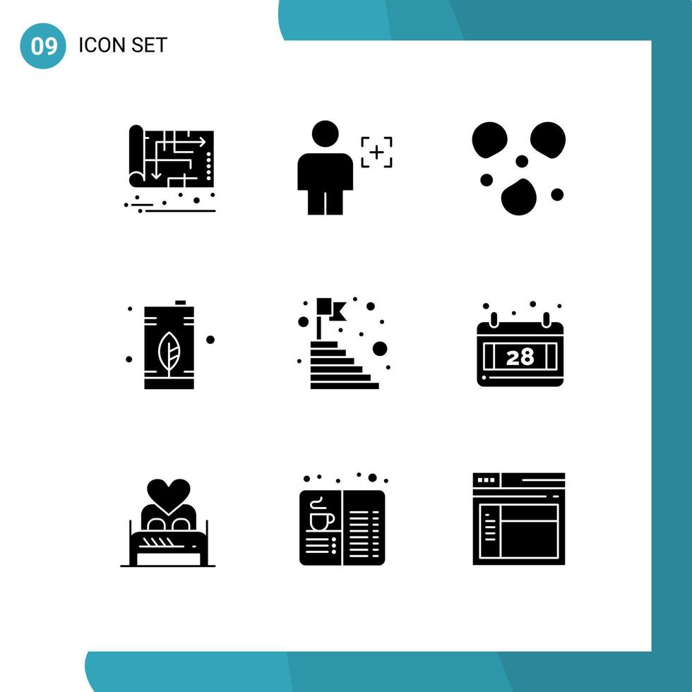 conjunto moderno de 9 glifos y símbolos sólidos, como elementos de diseño vectorial editables de clima eléctrico de imagen de energía de tanque vector