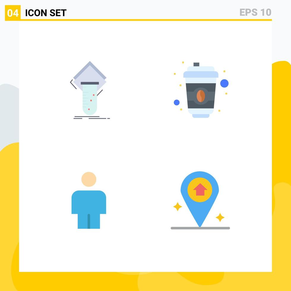 Set of 4 Vector Flat Icons on Grid for chemistry human test cup navigation Editable Vector Design Elements