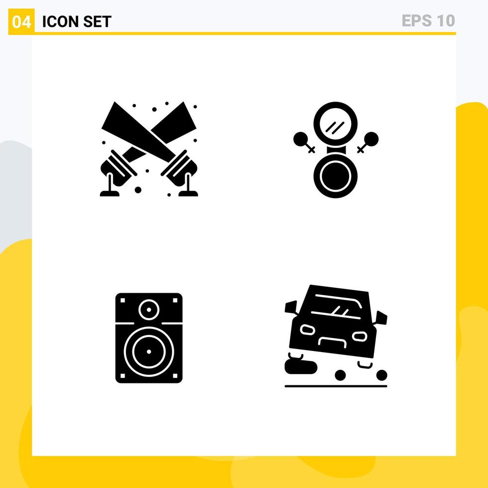 User Interface Pack of 4 Basic Solid Glyphs of flashlight music disco light symbol overtaking Editable Vector Design Elements
