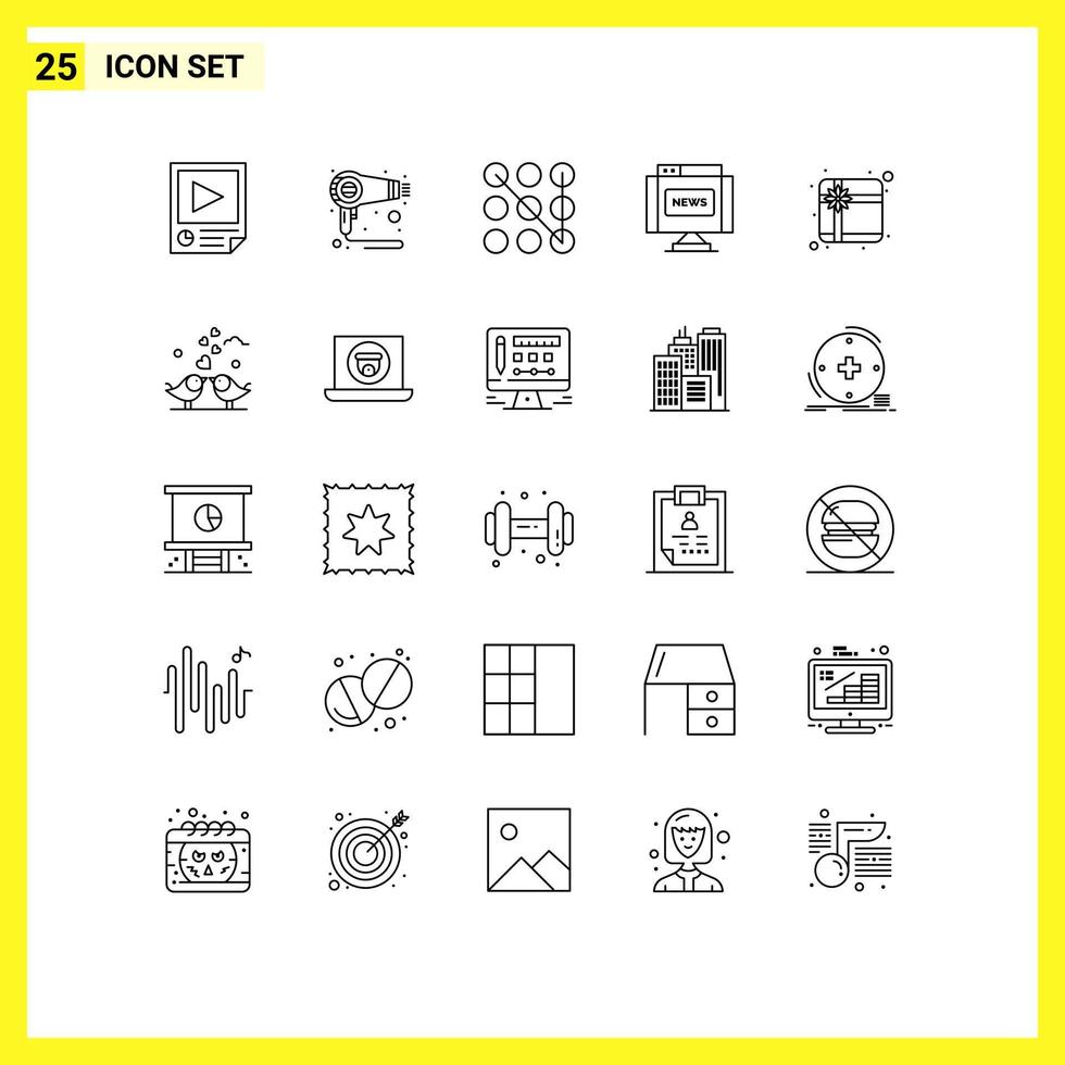 Set of 25 Vector Lines on Grid for gift news machine journal communications Editable Vector Design Elements