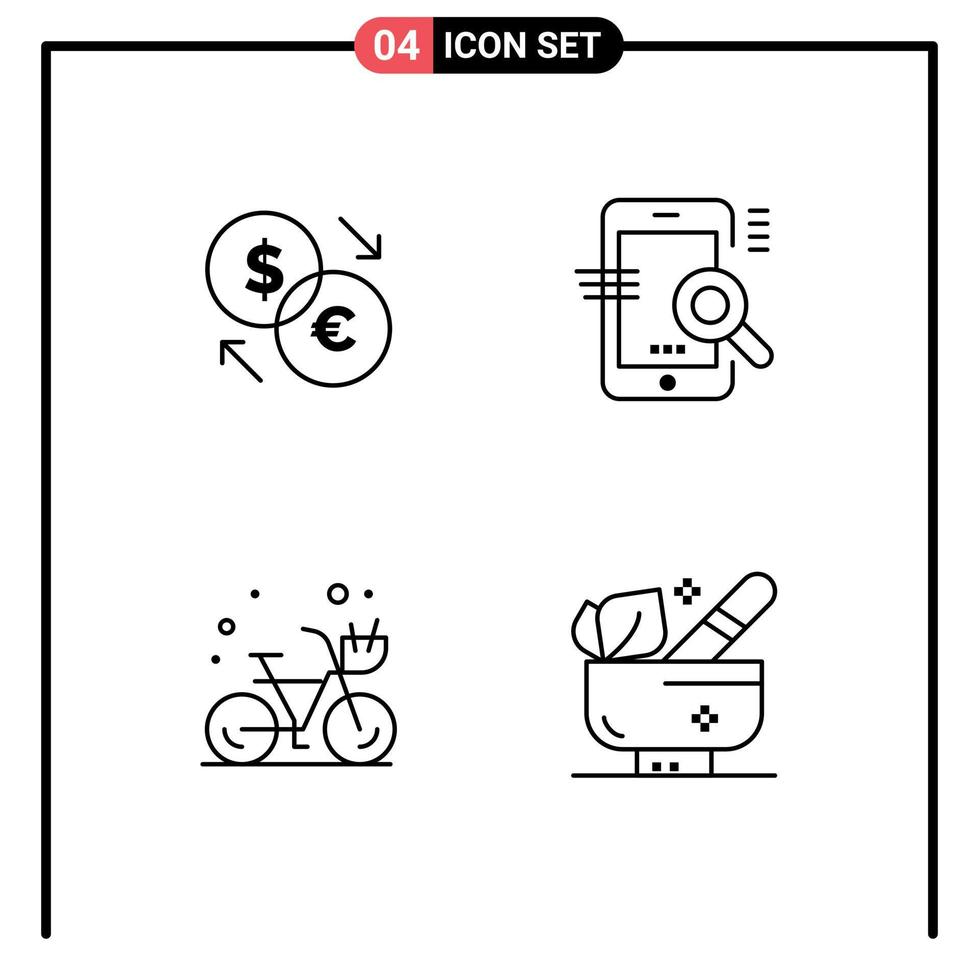 Modern Set of 4 Filledline Flat Colors and symbols such as converter configuration dollar mobile cycle Editable Vector Design Elements