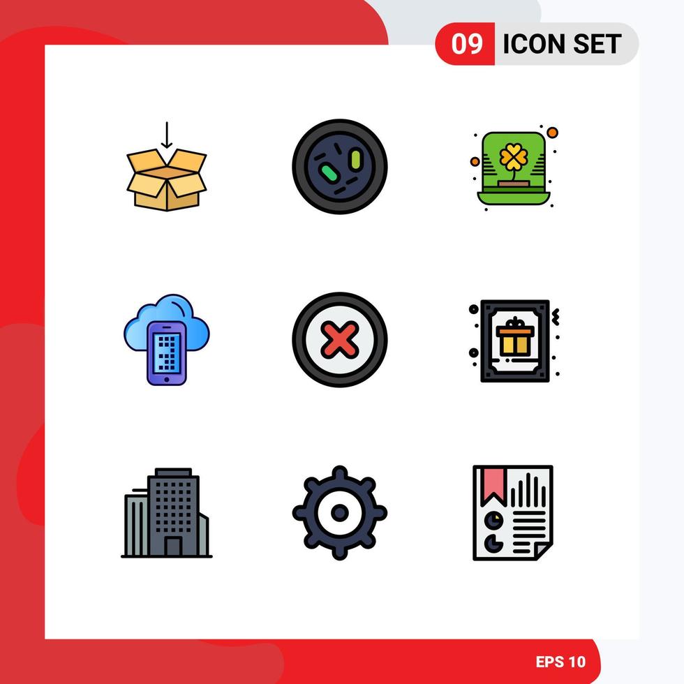 Pictogram Set of 9 Simple Filledline Flat Colors of cell computing microbe cloud leprechaun Editable Vector Design Elements