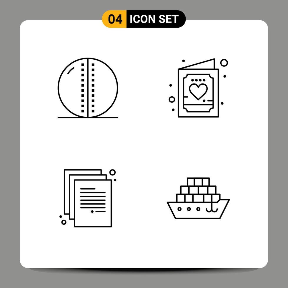Line Pack of 4 Universal Symbols of cricket ball kid solid ball child doc Editable Vector Design Elements