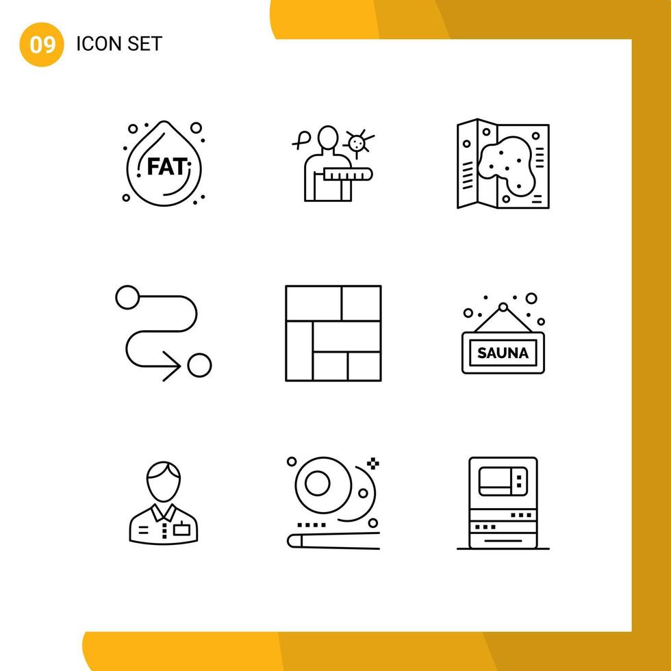 Universal Icon Symbols Group of 9 Modern Outlines of fitness layout location golden road Editable Vector Design Elements