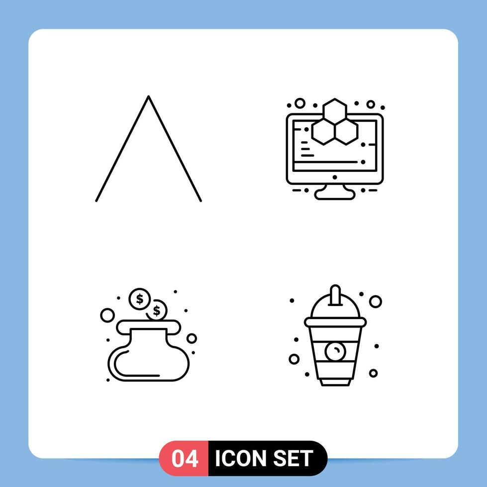 4 Creative Icons Modern Signs and Symbols of arrow purse analytics study drink Editable Vector Design Elements