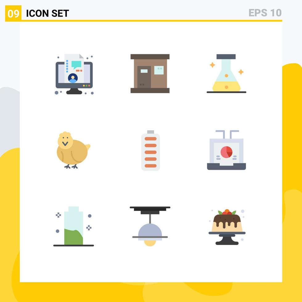 Set of 9 Modern UI Icons Symbols Signs for charging accumulator flask happy easter Editable Vector Design Elements