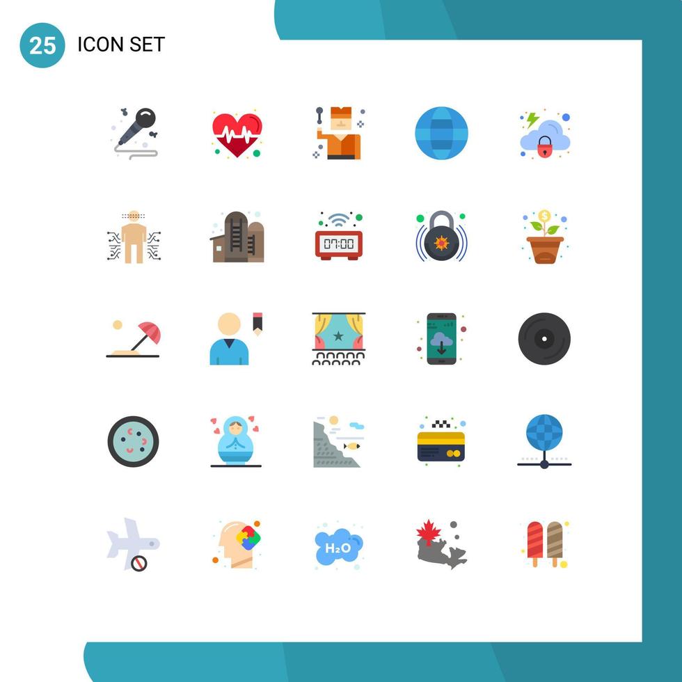 Modern Set of 25 Flat Colors Pictograph of lock world crime security globe Editable Vector Design Elements